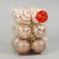 Набор шаров пластик d-6 см, 12 шт "Мелодия" орбита, бело-золотой
