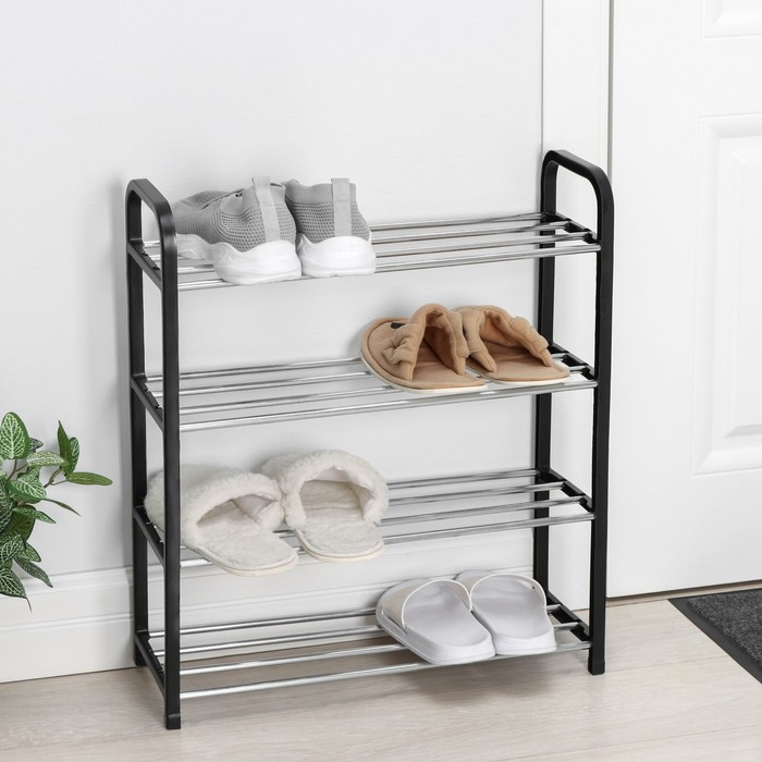 Обувница Доляна, 4 яруса, 50&times;19&times;60 см, цвет чёрный