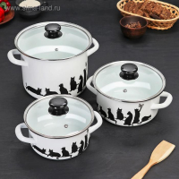 Набор кастрюль &laquo;Кошечки&raquo;, 3 предмета: 1,5 л, 2,3 л, 5 л, индукция