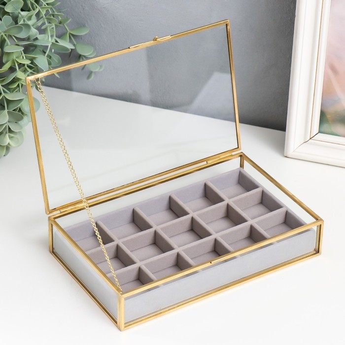 Шкатулка стекло с металлическим каркасом "Модница" с делениями 22х13,5х4,5 см