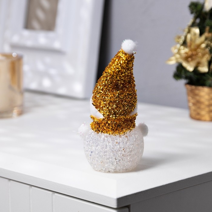 Ёлочная игрушка &laquo;Золотистый снеговичок&raquo; 8 см, батарейки AG13 (в комплекте), свечение мульти (RGB)