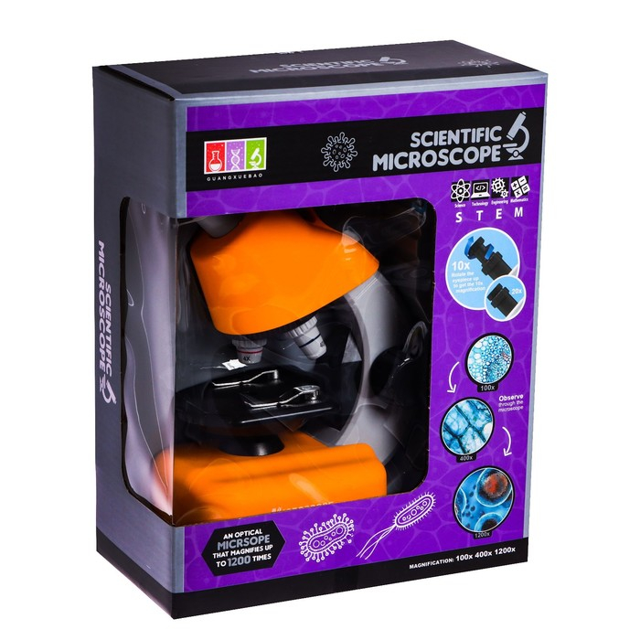 Микроскоп детский &laquo;Юный ученый&raquo; кратность х100, х400, х1200, подсветка, цвет жёлтый