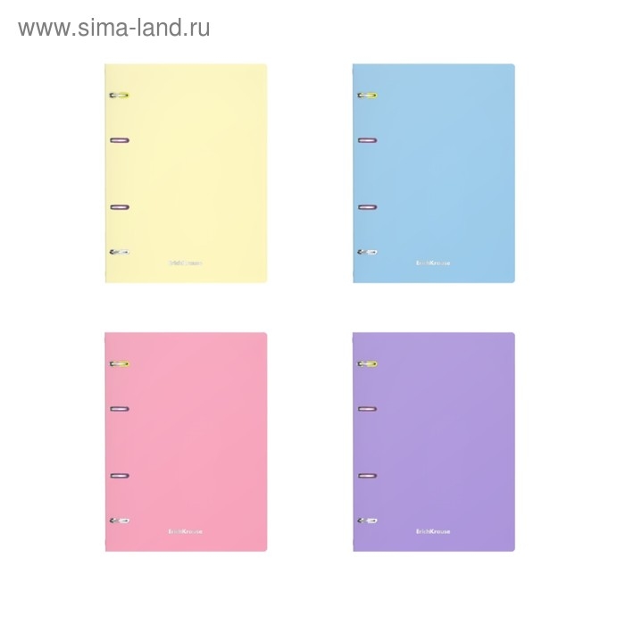 Тетрадь на кольцах А5, 80 листов в клетку ErichKrause "Pastel", пластиковая обложка, блок офсет, белизна 100%, МИКС