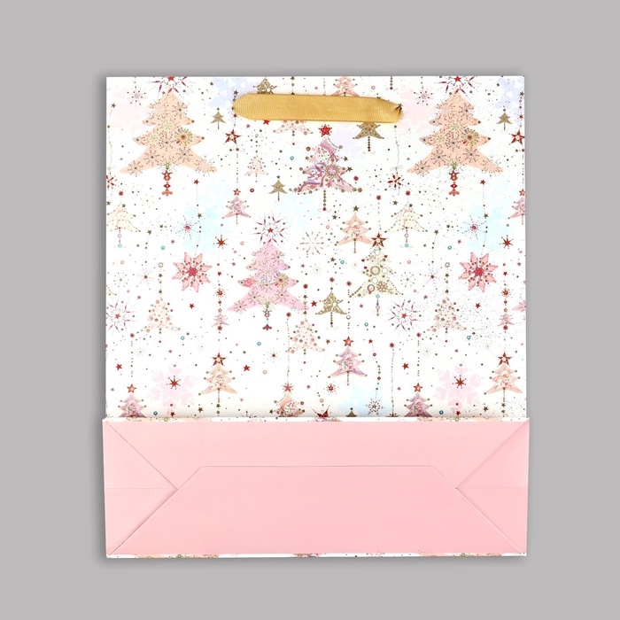 Пакет подарочный новогодний ламинированный &laquo;Ёлочки&raquo;, M 30 х 26 х 9 см