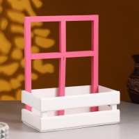 Кашпо деревянное 25&times;18&times;30 см "Букет под окном", с ручкой, белый розовый