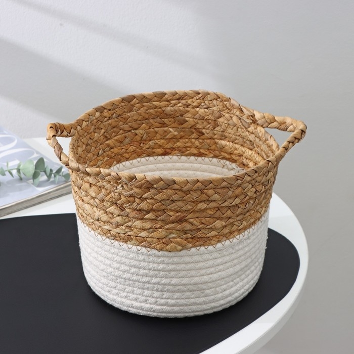 Корзина для хранения ручной работы, с ручками, камыш, хлопок, 20×20×15 см Корзина для хранения ручной работы, с ручками, камыш, хлопок, 20×20×15 см