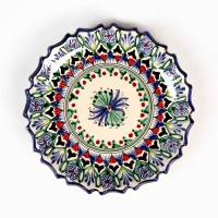 Тарелка Риштанская Керамика "Цветы", синяя, рельефная, 15 см Тарелка Риштанская Керамика "Цветы", синяя, рельефная, 15 см