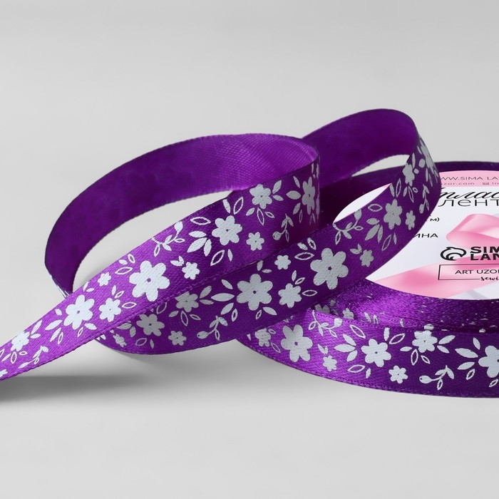Лента атласная &laquo;Цветочки&raquo;, 15 мм &times; 23 &plusmn; 1 м, цвет фиолетовый №035