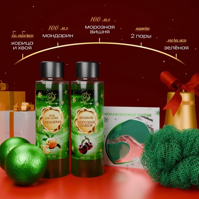 Новогодний подарочный набор косметики &laquo;Зимнее путешествие&raquo; для душа и ванны, зеленая серия