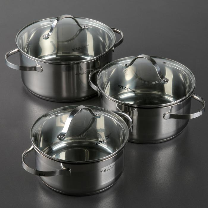 Набор кастрюль &laquo;Альта&raquo;, 3 предмета: 2,2 л, 3,2 л, 4,2 л,капсульное дно, индукция