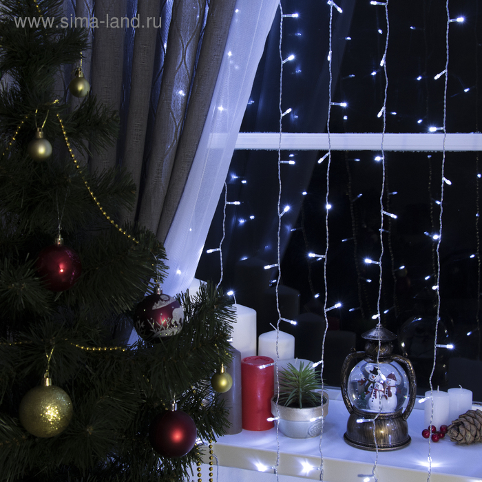 Гирлянда &laquo;Занавес&raquo; 2 х 3 м, IP20, прозрачная нить, 720 LED, свечение белое, 8 режимов, 220 В