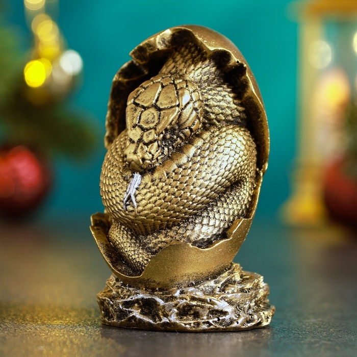 Новый год. Символ 2025. Фигура "Змея в яйце" 4х4х7см, бронза