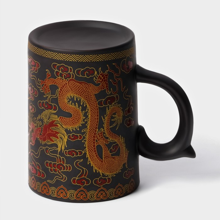 Кружка керамическая с крышкой и ситом &laquo;Золотой дракон&raquo;, 350 мл