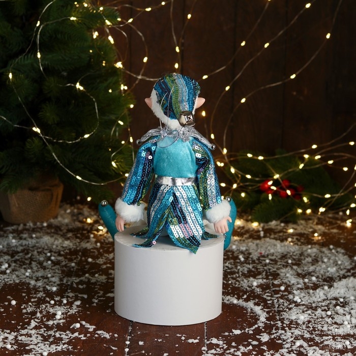 Новогодний шут "В блестящем костюмчике" 40 см, синий