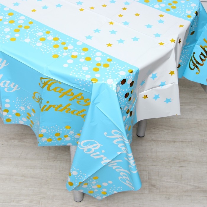 Скатерть &laquo;С днём рождения&raquo;, 137 &times; 183 см, цвет голубой