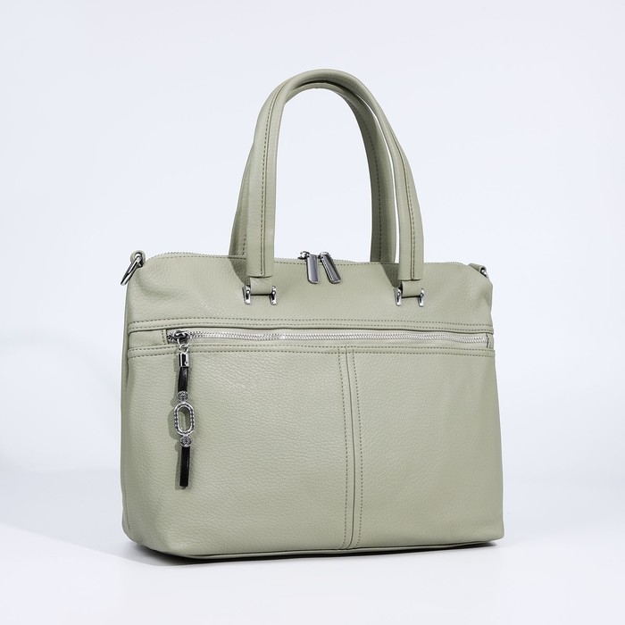 Сумка-тоут на молнии, 2 наружных кармана, цвет светло-зелёный Сумка-тоут на молнии, 2 наружных кармана, цвет светло-зелёный