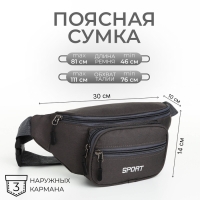 Сумка поясная на молнии, 2 наружных кармана, цвет серый Сумка поясная на молнии, 2 наружных кармана, цвет серый