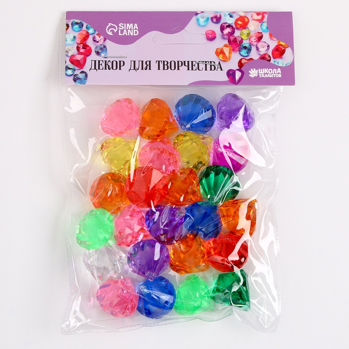 Кристаллы пластиковые декоративные, набор 25 шт., размер 1 шт. &mdash; 3 &times; 2,2 см, цвет МИКС