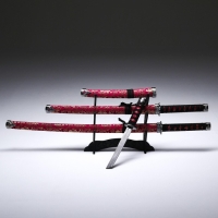 Сув. изделие катаны 3в1 на подставке, ножны ткань, драконы золото на бордо  47/70/89см