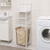 Стеллаж с корзиной для белья 3-х ярусный, 38&times;35&times;125 см, цвет белый