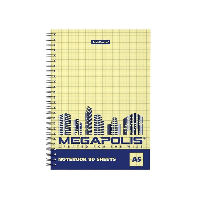 Тетрадь на спирали, 80 листов в клетку, ErichKrause Megapolis Yellow Concept, обложка мелованный картон, жёлтый внутренний блок