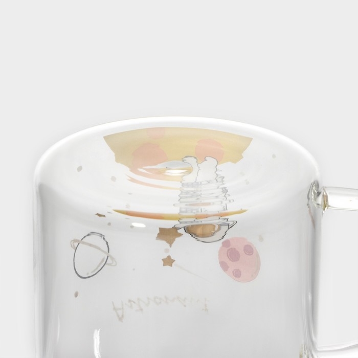 Кружка стеклянная с керамической крышкой и трубочкой &laquo;Космос&raquo;, 500 мл, цвет МИКС