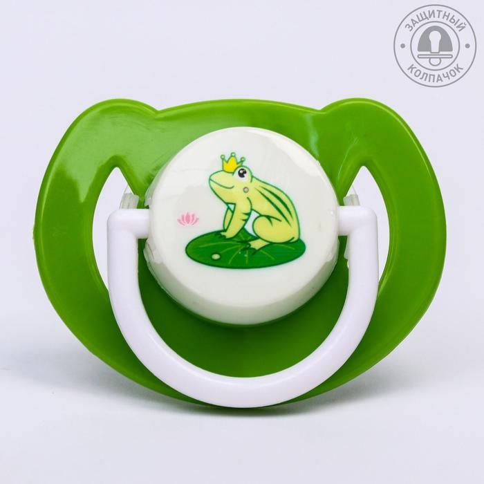 Соска - пустышка силиконовая ортодонтическая &laquo;Лягушка&raquo;, от 6 мес., с колпачком, цвет зеленый