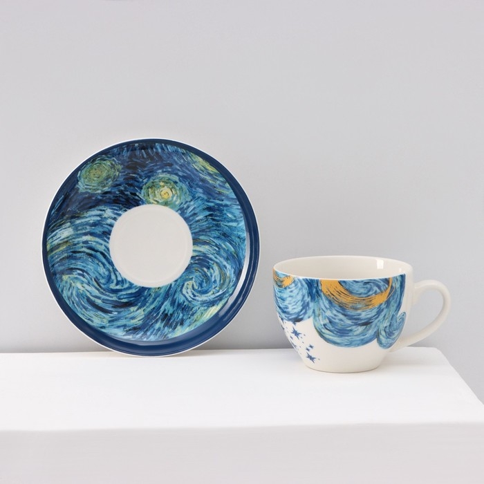 Сервиз фарфоровый чайный Доляна &laquo;Звёздная ночь&raquo;, 12 предметов: 6 чашек 250 мл, 6 блюдец d=15 см