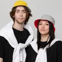 Панама Summer двусторонняя, желтая с серым