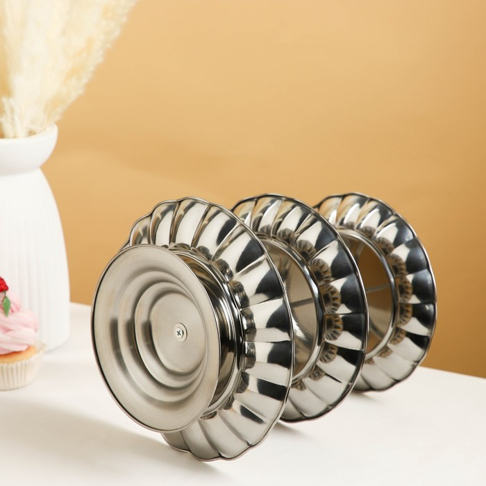 Этажёрка - фруктовница круглая, 3 яруса, d=18/20/22 см, цвет серебряный