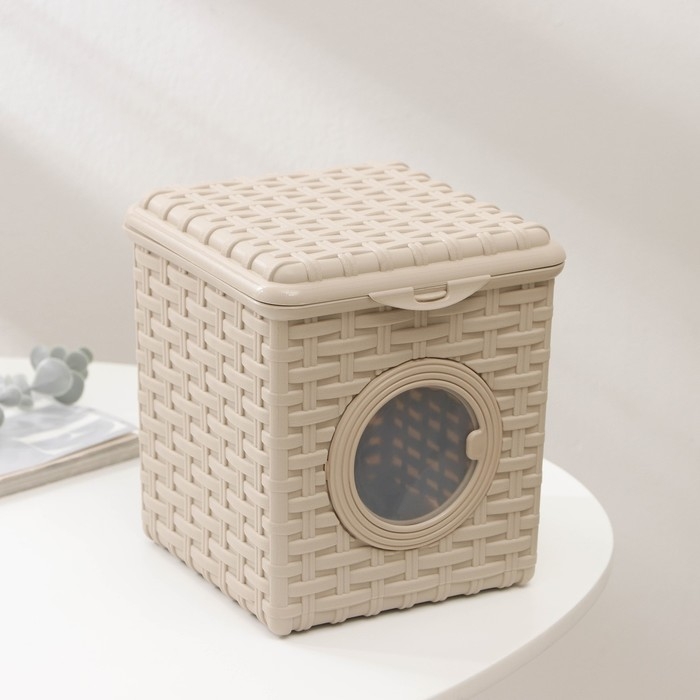 Контейнер для мелочей &laquo;Ротанг&raquo;, 3 л, с иллюминатором, цвет латте