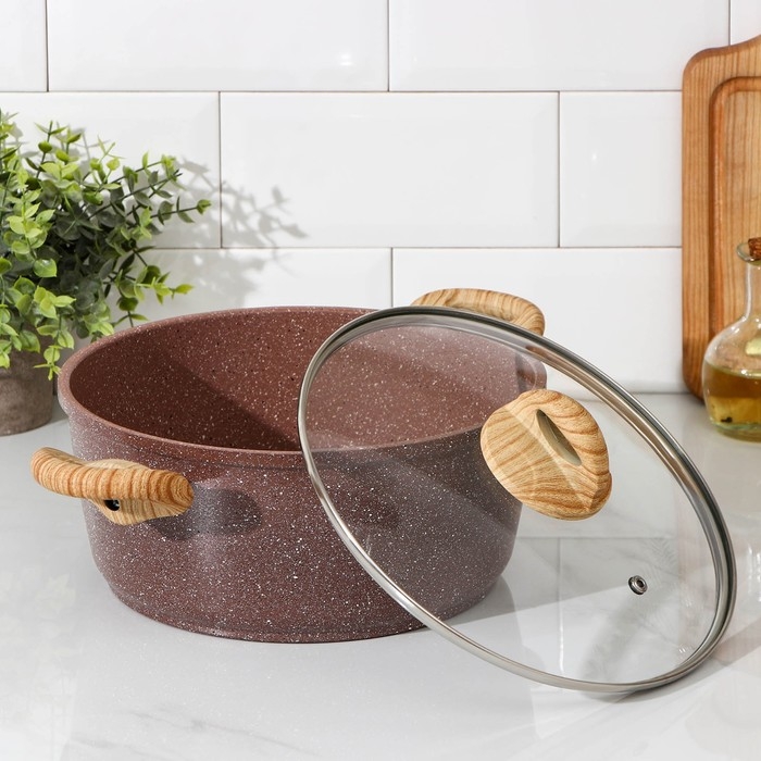 Кастрюля Доляна &laquo;Брауни&raquo;, 4 л, d=20 см, h=11,5 см, стеклянная крышка, антипригарное покрытие, индукция