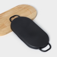 Сковорода чугунная &laquo;Овал. Гриль&raquo;, 37&times;16,5 см, с ручками, на деревянной подставке, чёрная