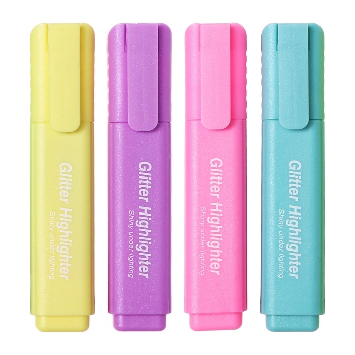 Набор маркеров текстовыделителей 4 штуки 4 цвета, блестки, Пастель Набор маркеров текстовыделителей 4 штуки 4 цвета, блестки, Пастель