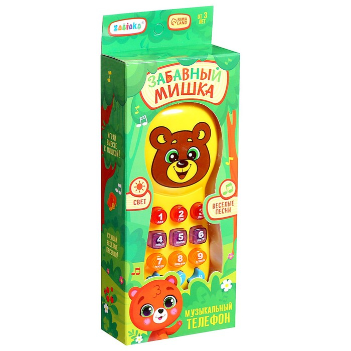 Телефончик музыкальный &laquo;Забавный мишка&raquo;, световые эффекты, русская озвучка, работает от батареек