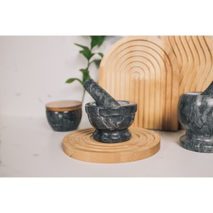 Ступка с пестиком Magistro &laquo;Мрамор&raquo;, 10,5&times;7 см, камень, цвет чёрный