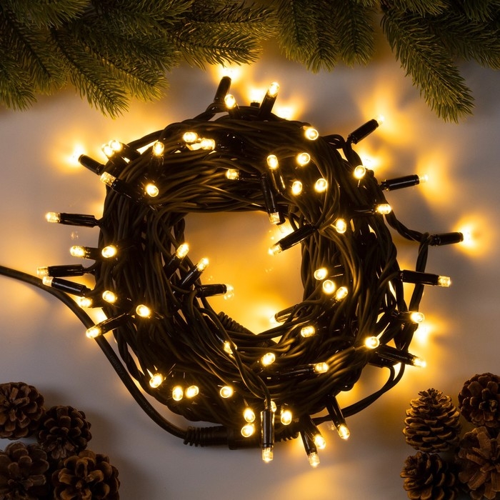 Гирлянда «Нить» 10 м, IP65, УМС, тёмная каучуковая нить, 100 LED, свечение тёплое белое, 220 В Гирлянда «Нить» 10 м, IP65, УМС, тёмная каучуковая нить, 100 LED, свечение тёплое белое, 220 В