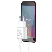 Сетевое зарядное устройство Hoco C88A, 2 USB, 2.4 А, кабель Micro USB - USB, 1 м, белый Сетевое зарядное устройство Hoco C88A, 2 USB, 2.4 А, кабель Micro USB - USB, 1 м, белый
