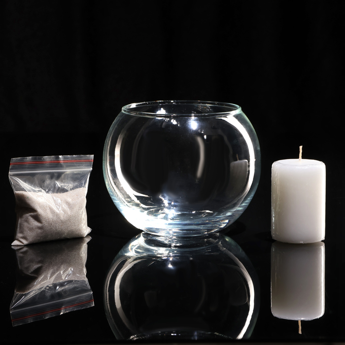 Ваза-подсвечник "Классика" с белой свечой, 12&times;10 см, 9 ч, шар, стекло