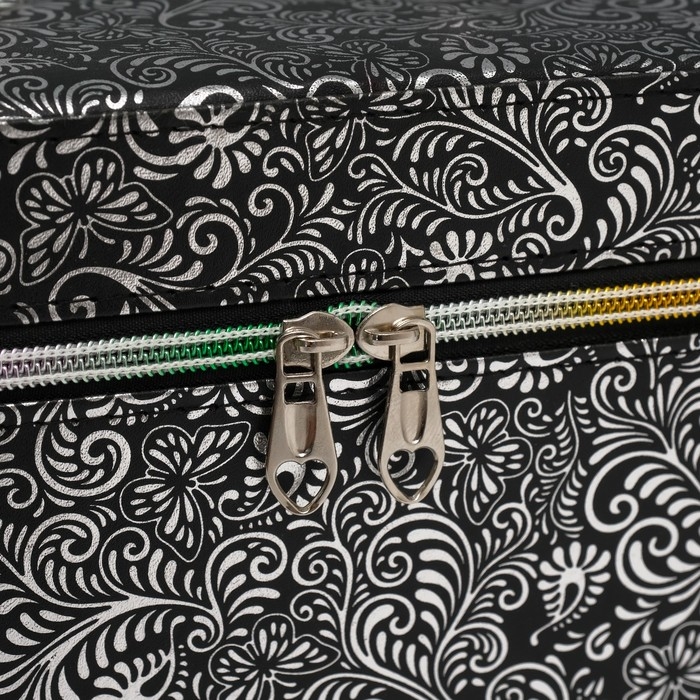 Шкатулка кожзам с зеркалом "Узоры, бабочки" чёрная н-р 3 шт 19х10,5х10,5 21х13х14 15х23х17см