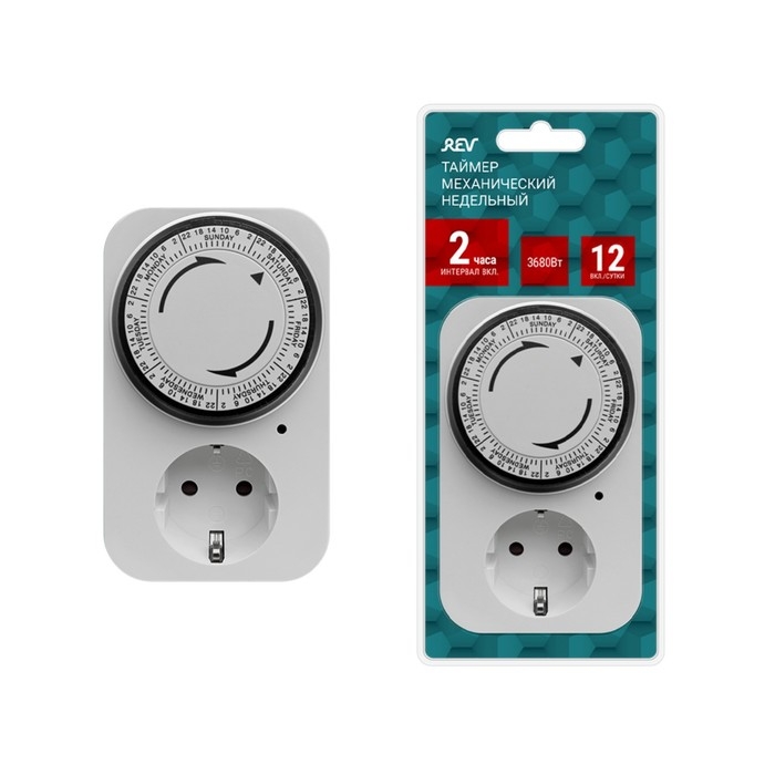 Таймер механический, 'Премиум', недельный 3680Вт, интервал: 120мин. 12 вкл/сутки белый, 0516 Таймер механический, 'Премиум', недельный 3680Вт, интервал: 120мин. 12 вкл/сутки белый, 0516