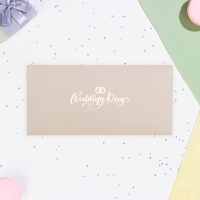 Конверт для денег "Wedding Day!" золото на бежевом, два кольца, тиснение, 16,5 х 8 см Конверт для денег "Wedding Day!" золото на бежевом, два кольца, тиснение, 16,5 х 8 см