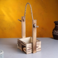 Кашпо деревянное 15&times;12&times;25 см "Ажур", прямоугольное, ручка верёвка, обжиг Дарим Красиво