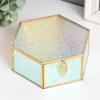 Шкатулка стекло с металлическим каркасом "Шестигранник с листом. Капли" 17х14,8х6,5 см Шкатулка стекло с металлическим каркасом "Шестигранник с листом. Капли" 17х14,8х6,5 см