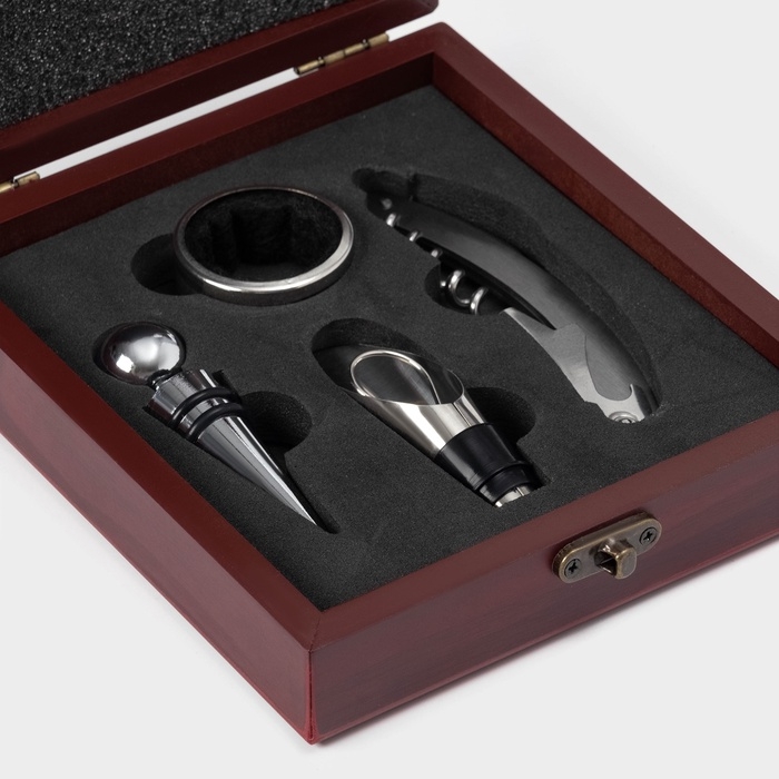 Набор для вина Доляна &laquo;Бордо&raquo;, 4 предмета: кольцо, пробка, каплеуловитель, нож для срезания фольги