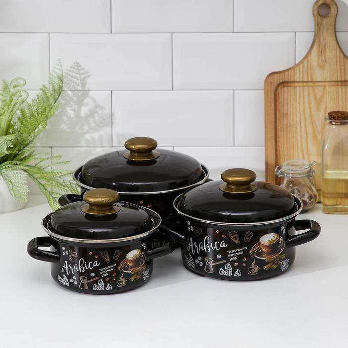 Набор эмалированных кастрюль &laquo;Арабика-1&raquo;, 3 предмета: 1 л, 1,5 л, 2,3 л, индукция