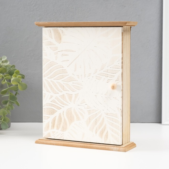 Ключница дерево 6 крючков "Белые пальмовые листья" 25,5х20,5х6,5 см   МИКС