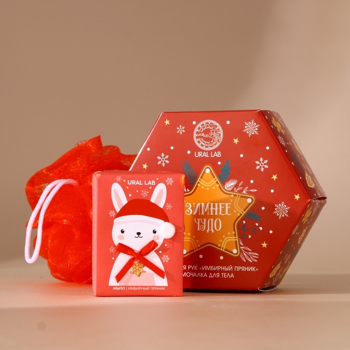 Подарочный набор URAL LAB &laquo;Зимнее чудо&raquo;, мыло для рук кусковое 100 г и мочалка для тела, Новый Год