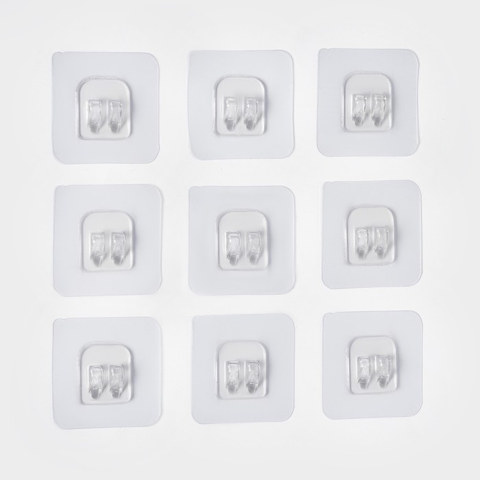 Крючок самоклеящийся для прутьев, прозрачная основа, 5,6&times;5,6 см, 10 шт