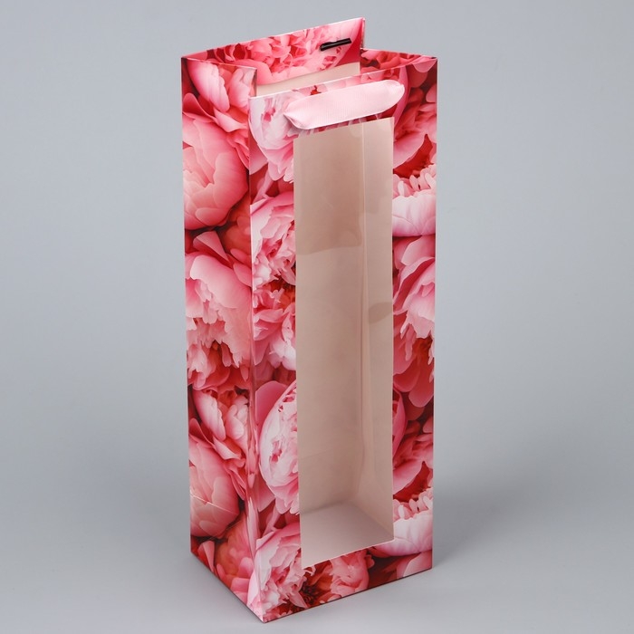 Пакет подарочный под бутылку, упаковка, &laquo;Цветы&raquo;, 36 х 13 х 10 см
